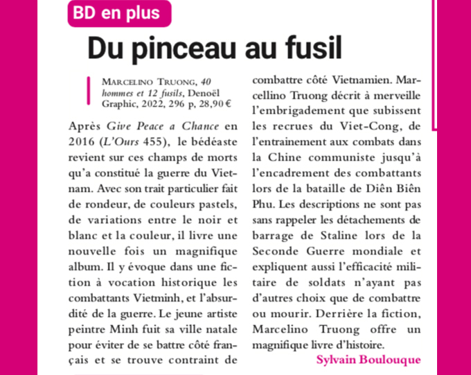 L’OURS: DU PINCEAU AU FUSIL, critique signée Sylvain BOULOUQUE dans le numéro de novembre 2022 de L’OURS (Office universitaire de recherche socialiste).