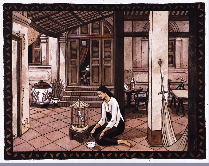 Jeune femme au serin, Tra Vinh