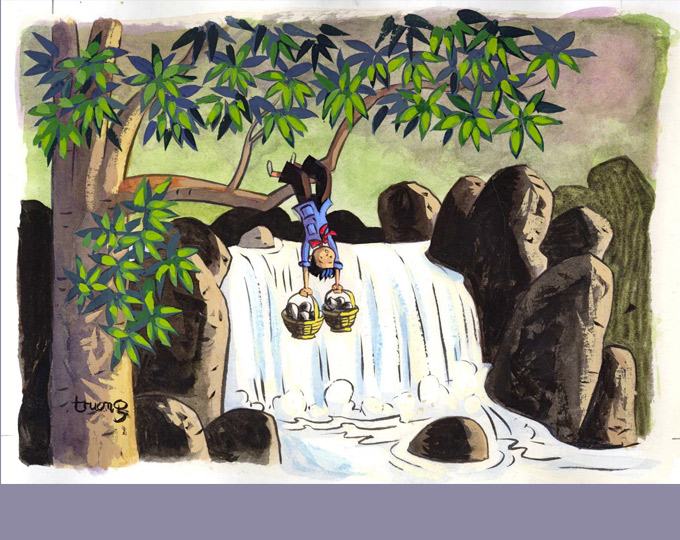 Gouache pour le dossier de présentation du film : Petit Wang au-dessus du torrent
