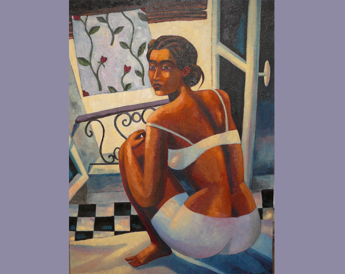 Femme au tissu à fleurs